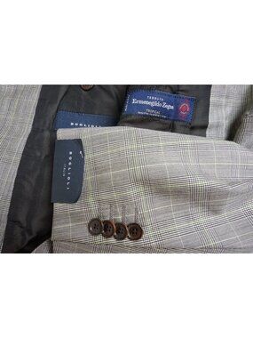 Boglioli Ermenegildo Zegna Tropical Beige Gold Plaid Suit Jacket Pant 40R NEW
